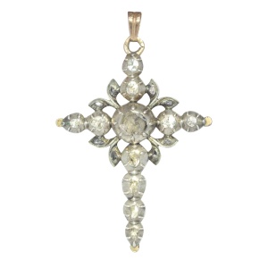 Vintage antique Victorian diamond rose cut cross pendant with large rose cut diamond in its center
